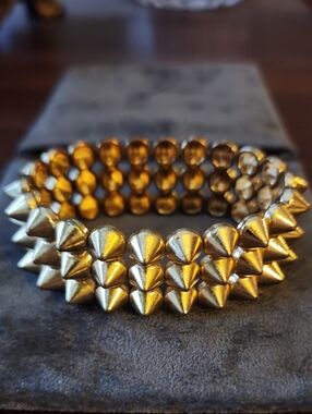 Gold Spike Stretch Bracelet - Layered Stud Design